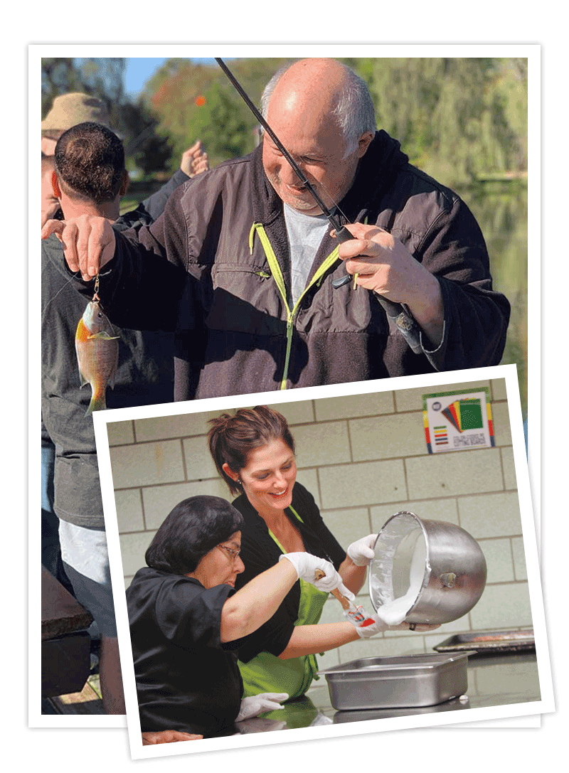 Golden String client fishing and baking
